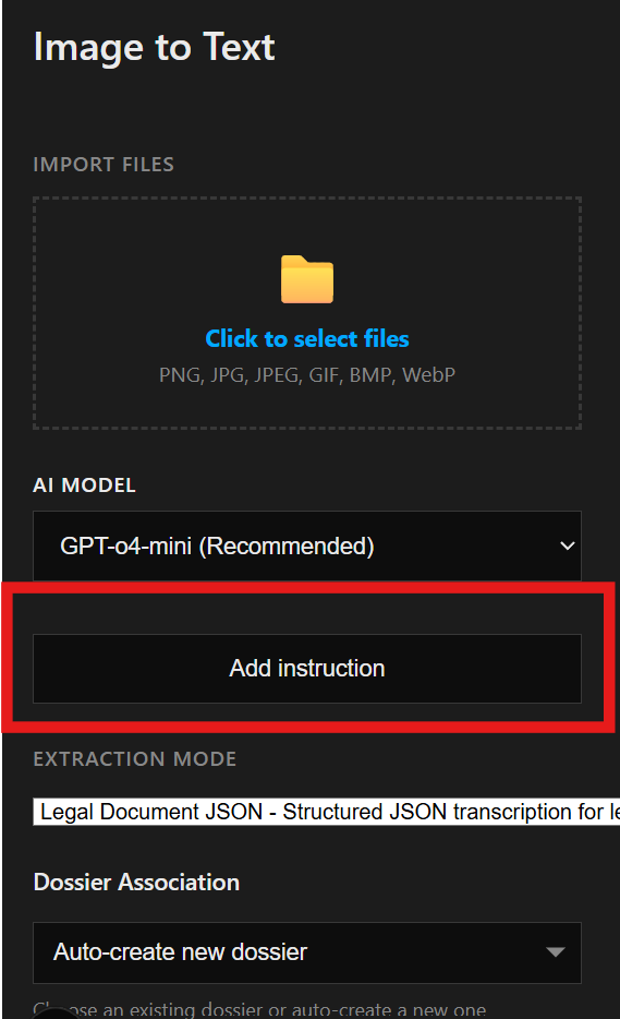 Add instruction option in control panel