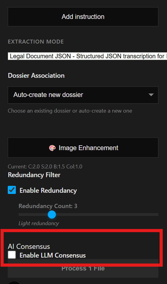 Enable LLM consensus toggle