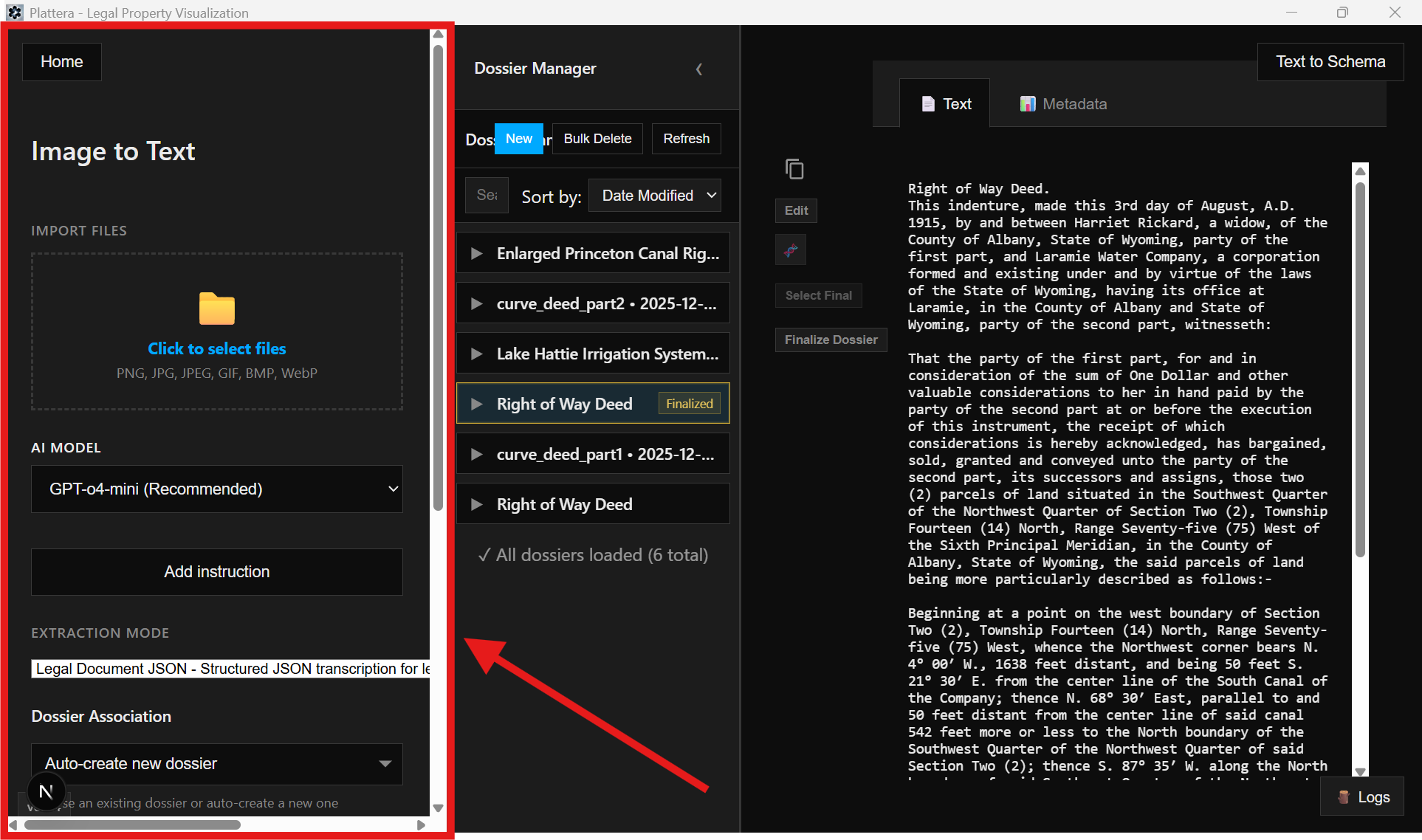Control panel highlighted in Image to Text workspace