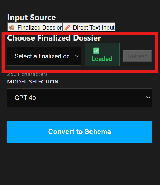 Choose finalized dossier dropdown