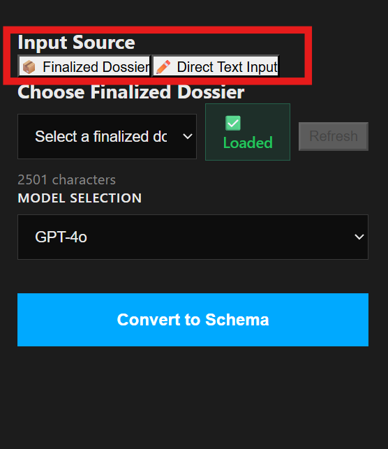 Input source selection in control panel