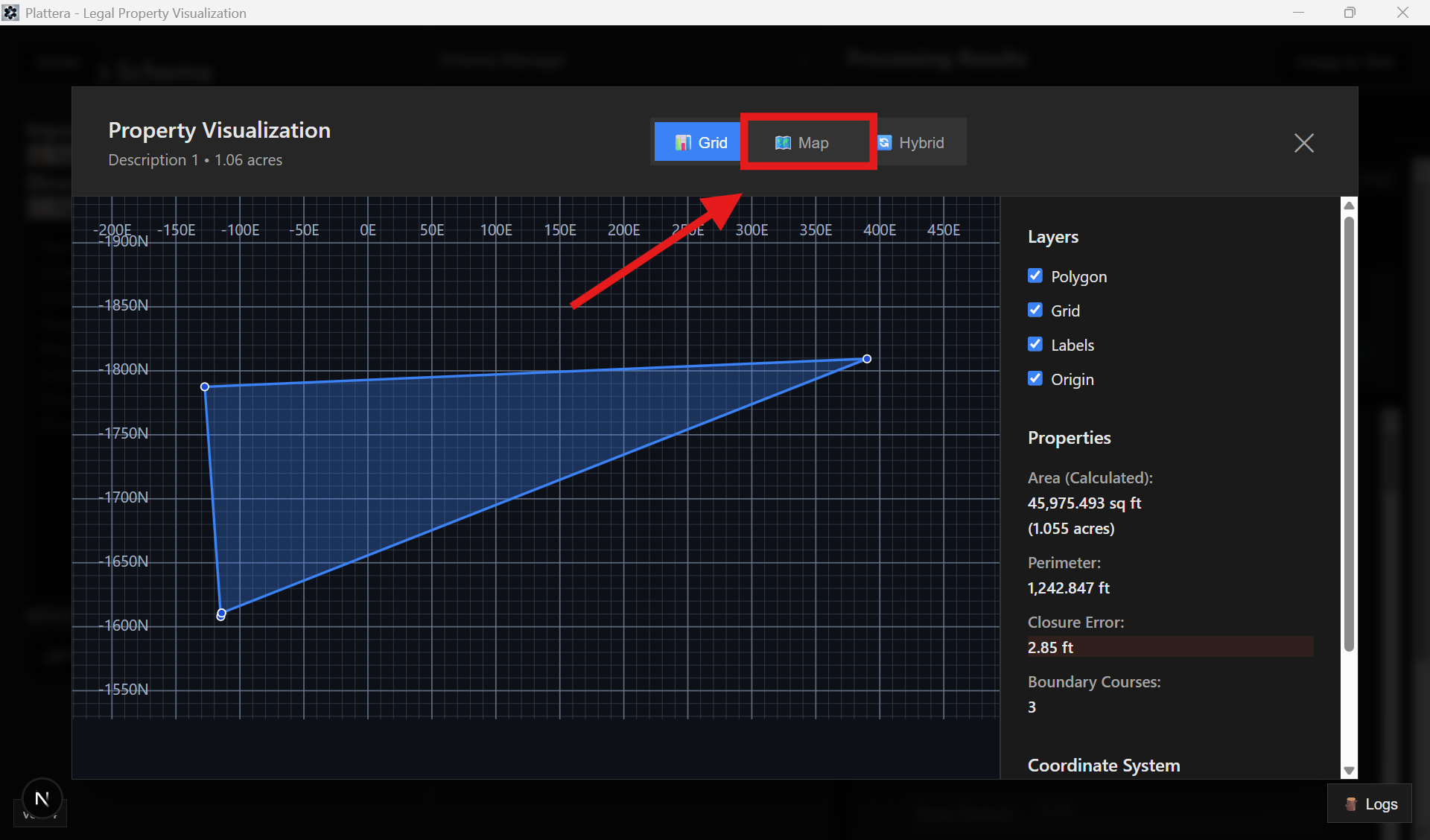 Draw viewer map button highlighted