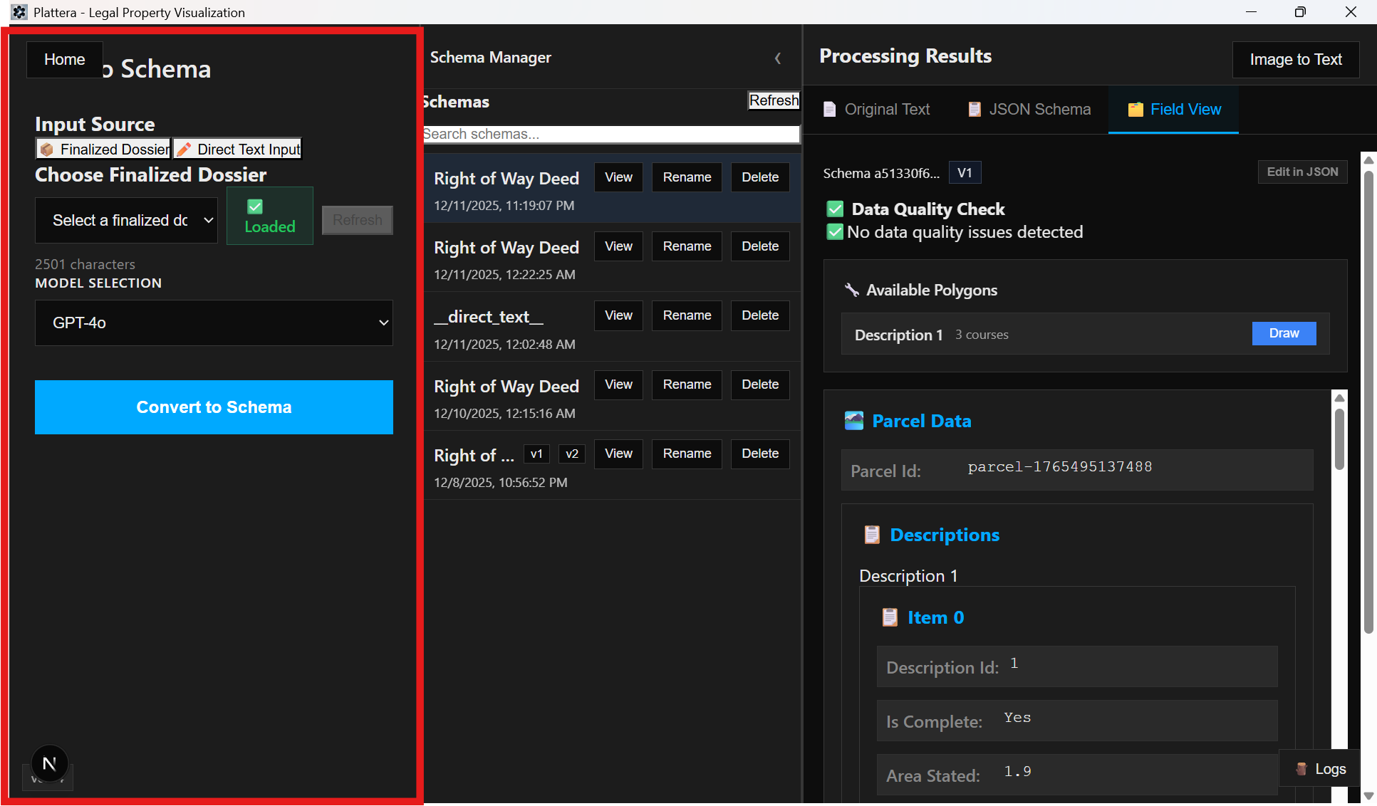Text to Schema control panel highlighted