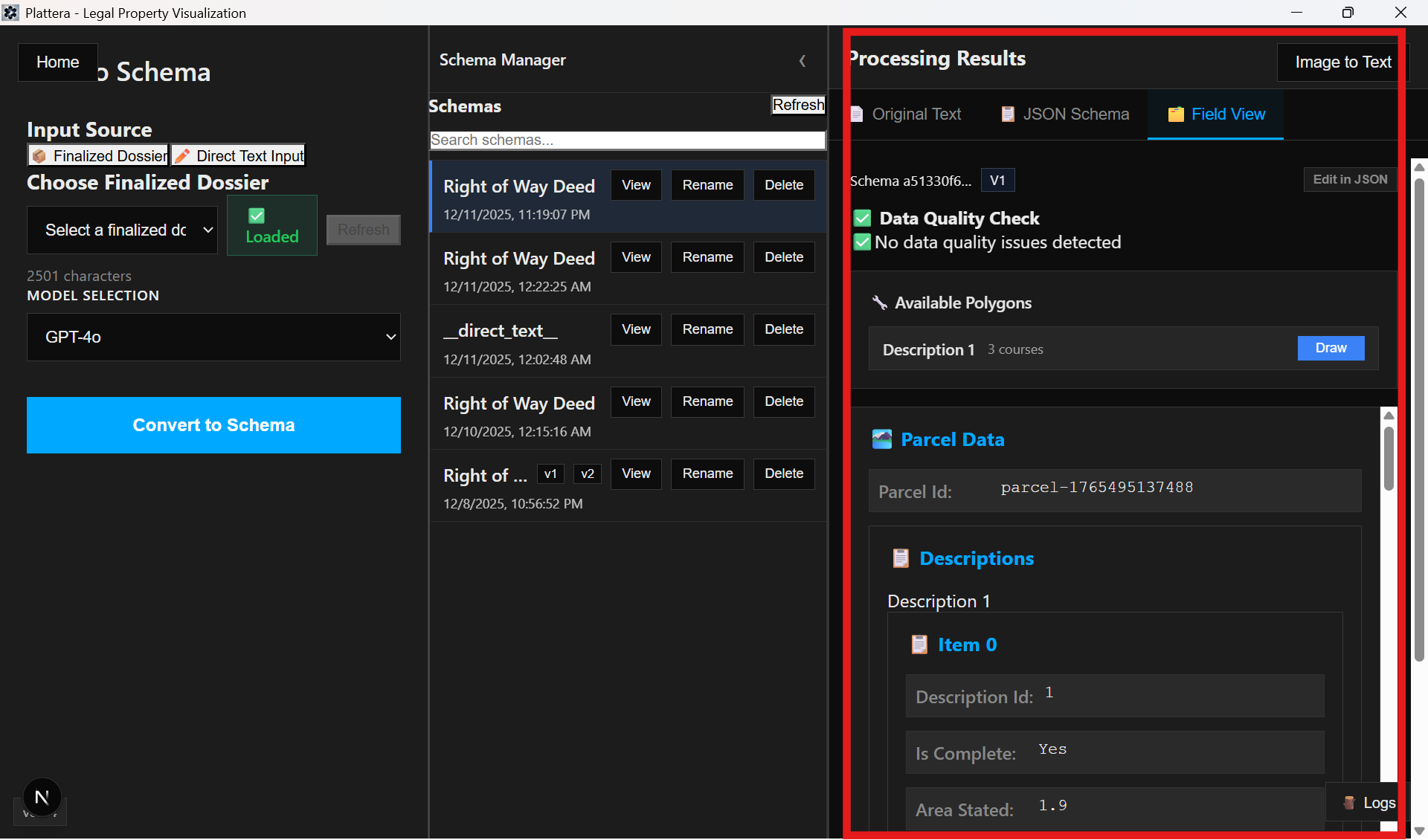 Text to Schema results viewer highlighted
