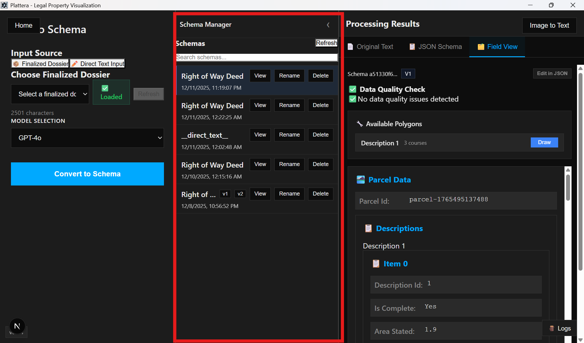 Text to Schema schema manager highlighted