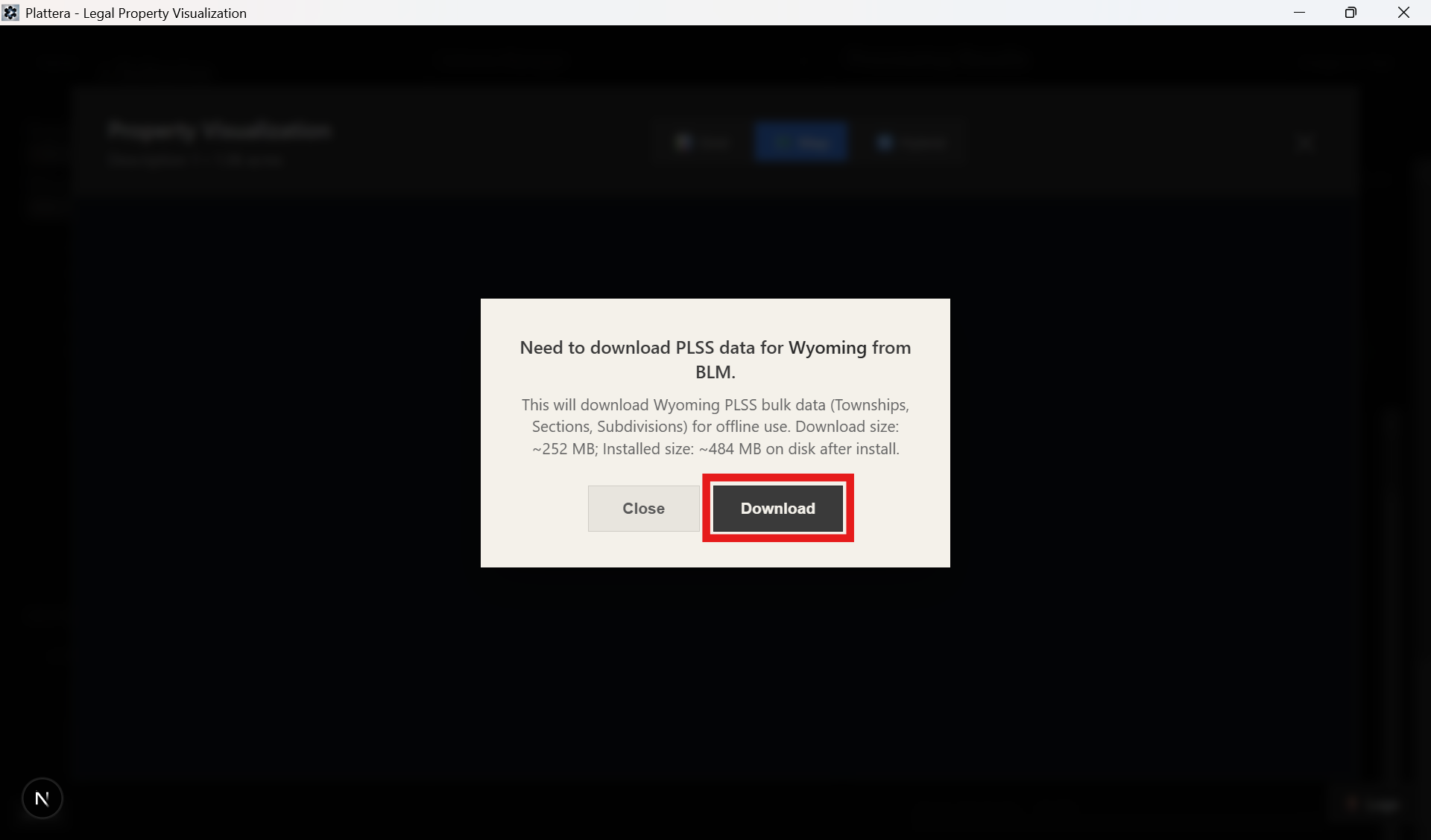 PLSS download prompt in Text to Schema map screen