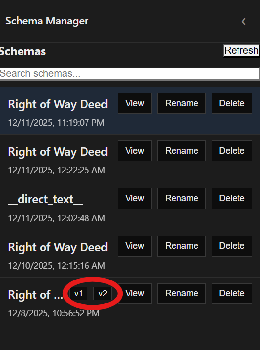 Schema manager version pills highlighted